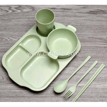 6-Pieces PP Wheat Straw Children Tableware Set